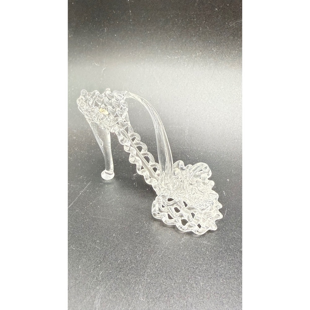 Vintage Hand Blown Spun Glass Slipper Figurine Clear Crystal Shoe Decor